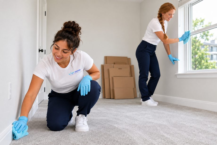 Two cleaners preparing an empty unit for a make-ready